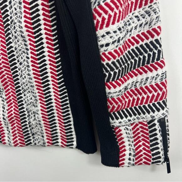 Chico's Striped Asymmetrical Zip Moto Jacket Med Mixed Woven Ribbed Knit Fall - Picture 5 of 10